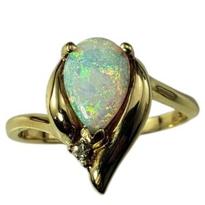 10 Karat Yellow Gold Opal and Diamond Ring Size 7 #20562